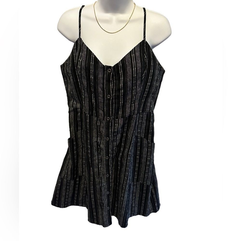 Lush Black & White Summer Dress | Adjustable Straps | Pockets | Size Large